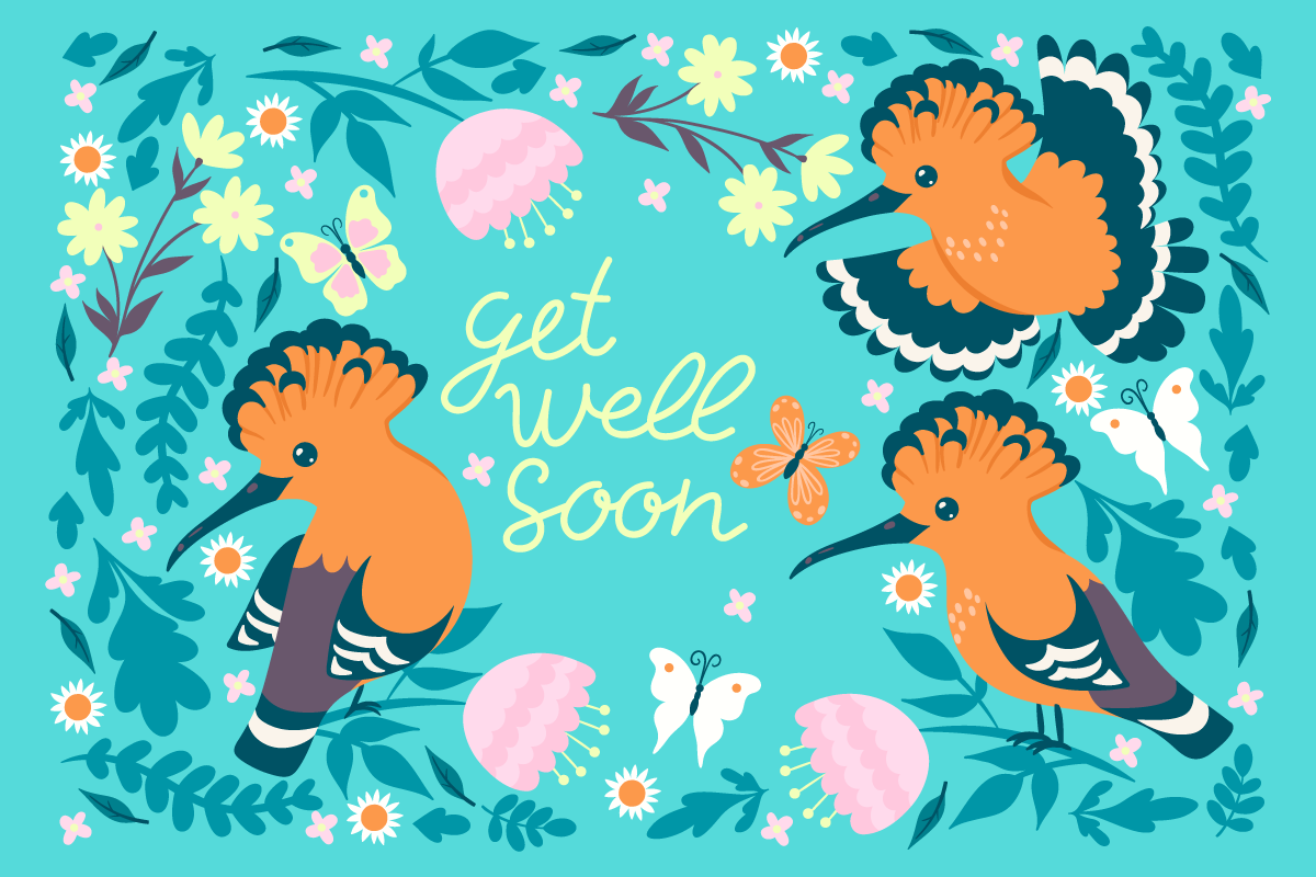 Glitter background with get well soon text